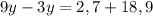 9y-3y=2,7+18,9