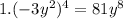 1.(-3y^{2})^{4}=81y^{8}