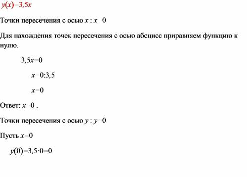 Найдите координаты точек пересечения с осями координат графика функции y=3.5x