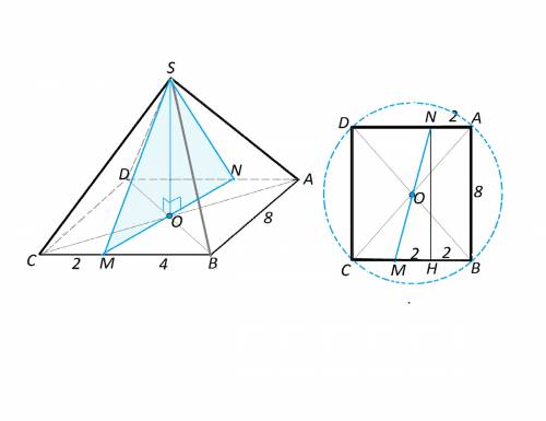Восновании пирамиды abcd, все боковые ребра которой равны корень из 74 см, лежит прямоугольник со ст