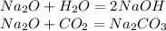 Na_2O+H_2O=2NaOH\\Na_2O+CO_2=Na_2CO_3