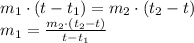 m_1\cdot{(t-t_1)}=m_2\cdot{(t_2-t)}\\m_1=\frac{m_2\cdot{(t_2-t)}}{t-t_1}