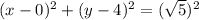 (x-0)^2+(y-4)^2=(\sqrt{5})^2