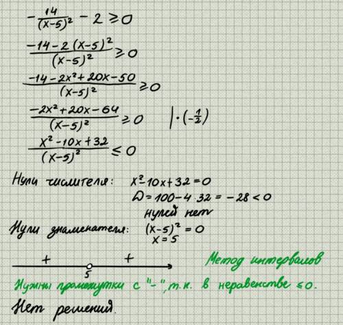 Решить уравнение. 30 . для ищущих в поиске как и я -14/(x-5)^2-2> =0 и для тех кто отвечает мне [