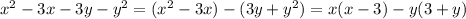 x^2-3x-3y-y^2=(x^2-3x)-(3y+y^2)=x(x-3)-y(3+y)