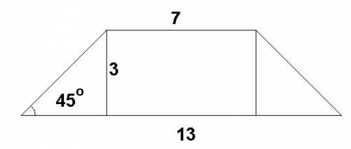 Боковая сторона равнобедренной трапеции образует с основанием угол 45 градусов,а длины оснований 7 и