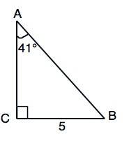 Дан треугольник авс в котором угол с равен 90 градусов, угол а равен 41 градус и сторона вс равна 5 