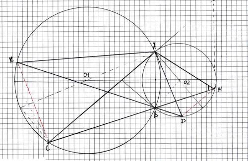 Две окружности пересекаются в точках а и в. через точку а проведены хорды ас и аd, касающиеся данных