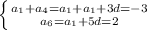 \left \{ {{a_1+a_4 = a_1+a_1+3d=-3} \atop {a_6=a_1+5d = 2}} \right.