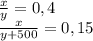 \frac{x}{y}=0,4\\\frac{x}{y+500}=0,15