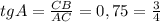 tgA=\frac{CB}{AC}=0,75=\frac{3}{4}