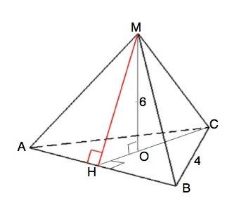 Вправильной треугольной пирамиде сторона основания равна 4 см, высота 6 см. найдите площадь поверхно