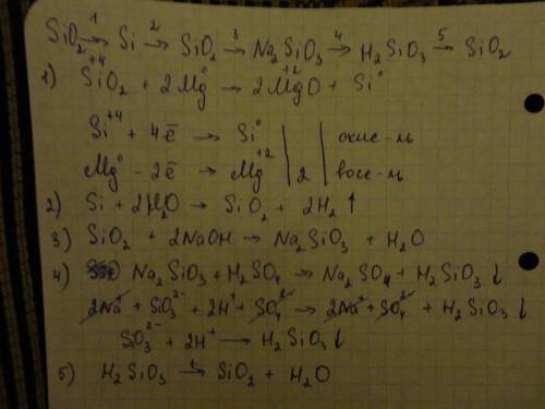 Sio2-si-sio2-nasio3-h2sio3-sio2 для уравнения реакции 1 составьте схему электронного , для реакции 4