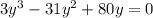 3y^3-31y^2+80y=0