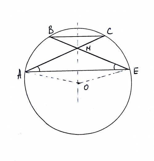 Равные хорды окружности с и о пересекаются в точке м( точка м почти в середине окружности) (у меня е