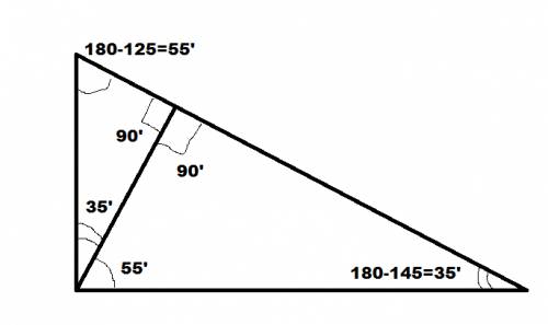 Высота прямоугольного треугольника, опущенная на гипотенузу, образует с одним из катетов угол 55 гра