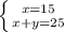 \left \{ {{x=15} \atop {x+y=25}} \right.