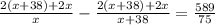 \\\frac{2(x+38)+2x}{x}-\frac{2(x+38)+2x}{x+38}=\frac{589}{75}