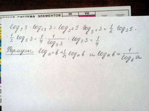 Выглядит так : log по основанию 9 в степени 5 умножается на log по основанию 25 в степени 3.