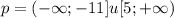 p=(-\infty;-11]u[5;+\infty)