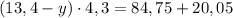 (13,4-y)\cdot4,3=84,75+20,05