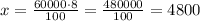 x=\frac{60000\cdot8}{100}=\frac{480000}{100}=4800