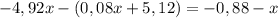 -4,92x-(0,08x+5,12)=-0,88-x