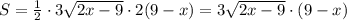 S=\frac{1}{2}\cdot 3\sqrt{2x-9}\cdot 2(9-x)=3\sqrt{2x-9}\cdot (9-x)