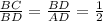 \frac{BC}{BD}=\frac{BD}{AD}=\frac{1}{2}