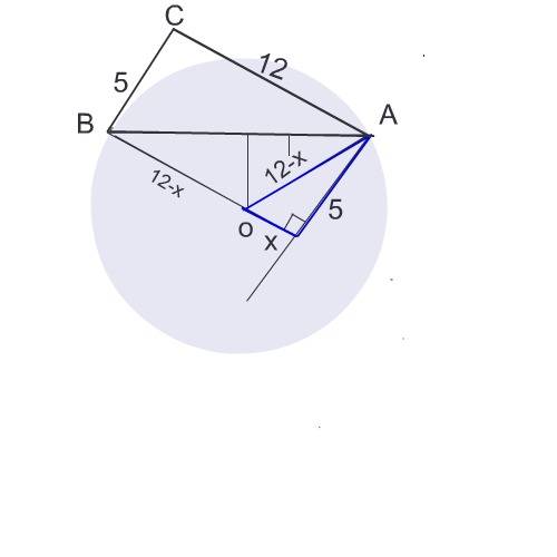 Впрямоугольном треугольнике авс катет ас=12,вс=5.найдите радиус окр(о,г), которая проходит через кон