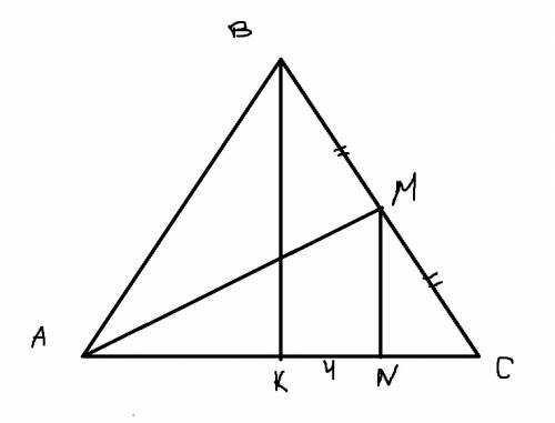 Втреугольнике авс проведены медианы ам и вк. через точку м проведен отрезок mn || bk. известно что k