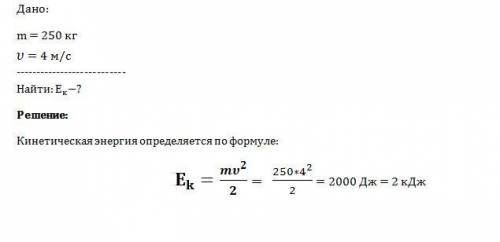 Масса акулы равна 250кг,плывет со скоростью 4м/с. чему равна ее генетическая энергия
