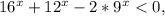 16^x+12^x-2*9^x<0,