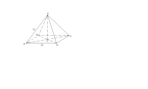 Вправильной четырёхугольной пирамиде сторона основания равна 10 см,а боковое ребро равно 13 см.найти
