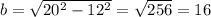 b=\sqrt{20^2-12^2}=\sqrt{256}=16