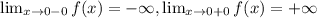 \lim_{x \to 0-0} f(x)=-\infty, \lim_{x \to 0+0} f(x)=+\infty