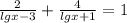 \frac{2}{lgx-3}+\frac{4}{lgx+1}=1