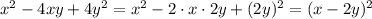 x^2-4xy+4y^2=x^2-2\cdot x\cdot 2y+(2y)^2=(x-2y)^2