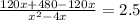 \frac{120x+480-120x}{x^2-4x}=2.5