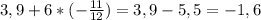 3,9+6*(-\frac{11}{12})=3,9-5,5=-1,6