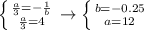  \left \{ {{ \frac{a}{3}= -\frac{1}{b} } \atop { \frac{a}{3}=4}} \right. \to \left \{ {{b=-0.25} \atop {a=12}} \right. 