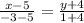 \frac{x-5}{-3-5}=\frac{y+4}{1+4}