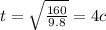 t=\sqrt{\frac{160}{9.8}}=4 c