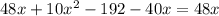 48x+10x^2-192-40x=48x