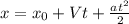 x=x_{0}+Vt+\frac{at^{2}}{2}