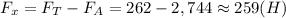 F_x=F_T-F_A=262-2,744\approx259(H)