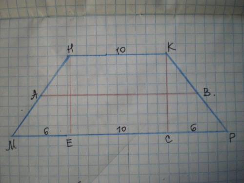 Вравнобедренной трапеции мнкр проведен перпендикуляр не к большему основанию мр, ме=6см, нк=10см. на