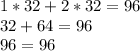 1*32+2*32=96 \\ 32+64=96 \\ 96=96