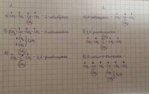 Назовите вещества: а) ch3 - ch2 - ch - ch3 / ch3 б) ch3 - ch - ch2 - ch3 / c2h5 в) ch3 - c - ch3 / l