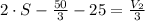 2\cdot S - \frac{50}{3} - 25 = \frac{V_{2}}{3}